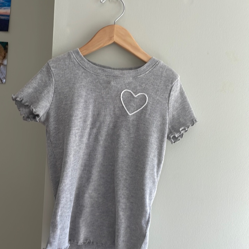 Art Class Grey Ribbed T-Shirt with White Heart
